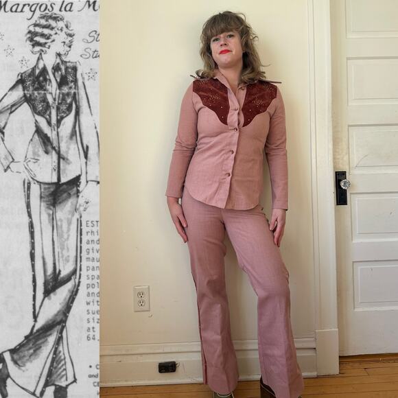 1970s 70s vintage western cowgirl suit set pink studs rhinestone Dolly Parton s - Picture 1 of 11